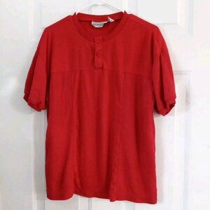 VTG Expressions Red Henley With Thermal Knit Accents Men's Size XL